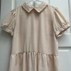 White Peplum Top with Lace Collar